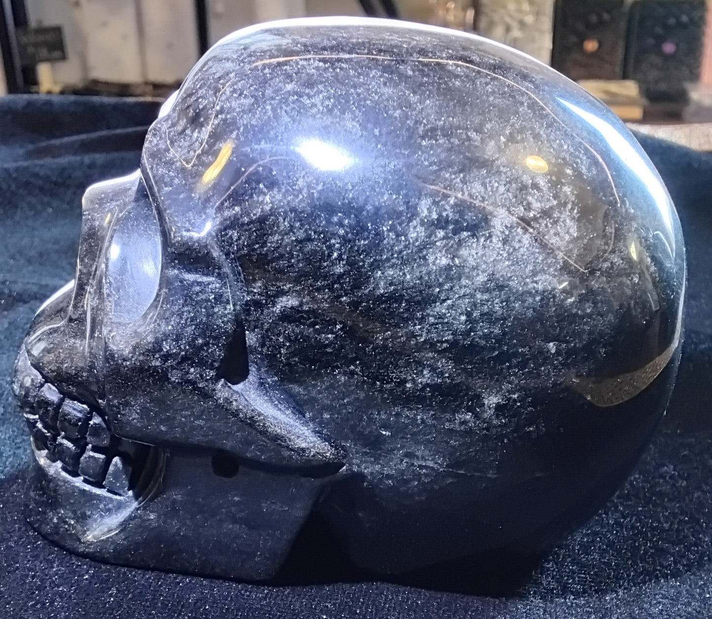 Silver Obsidian/Howlite Skull