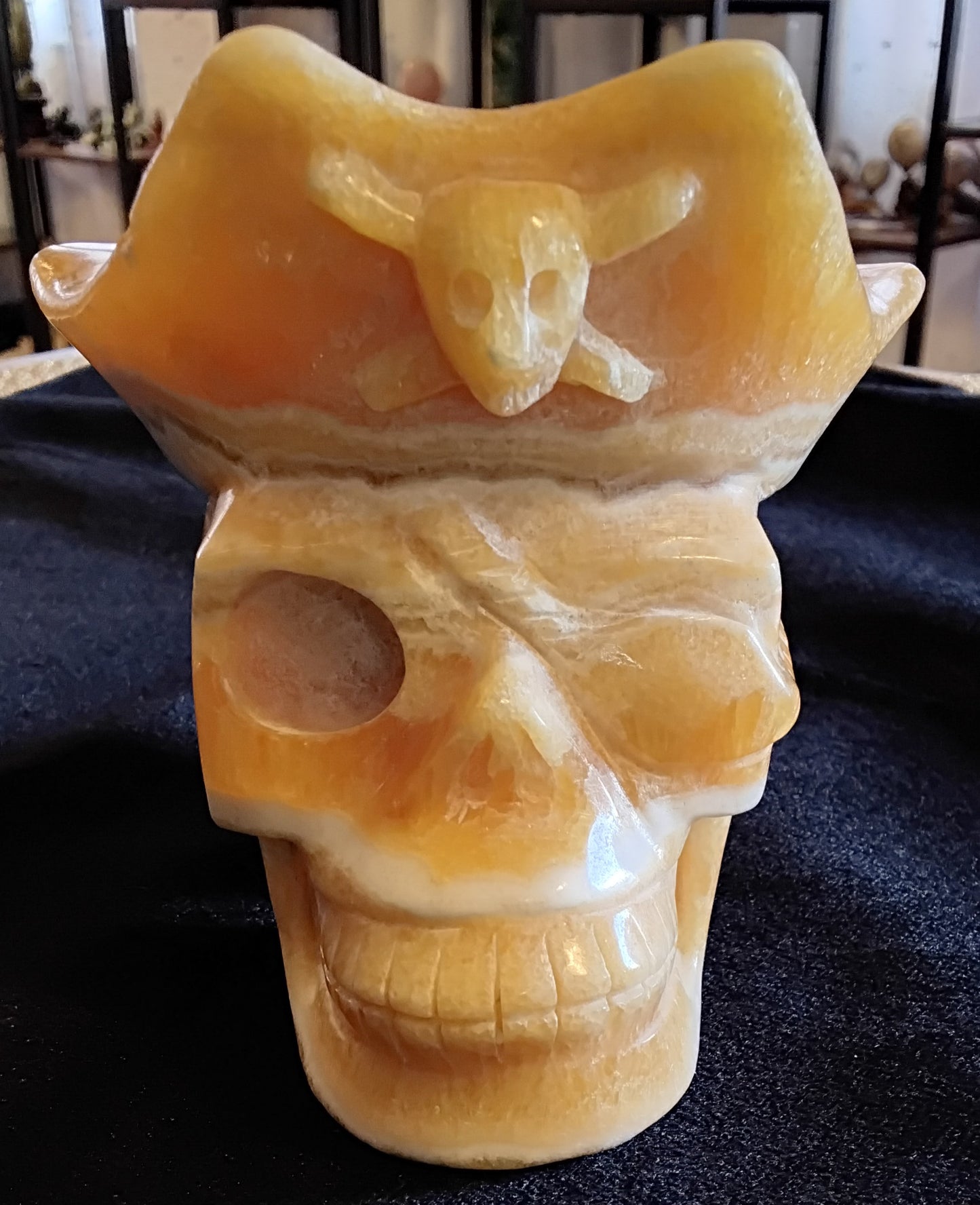 Honey Calcite Pirate Skull